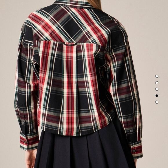 J Crew Cropped Tartan Plaid Button Down Shirt Women's Medium Black Red - Picture 8 of 15